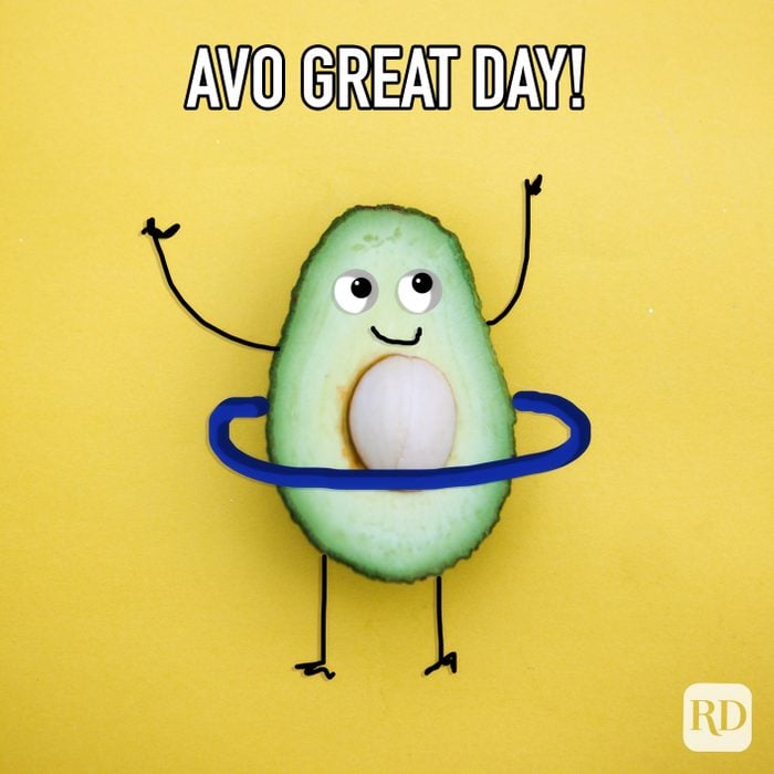 Avo Great Day meme text over happy avocado illustration