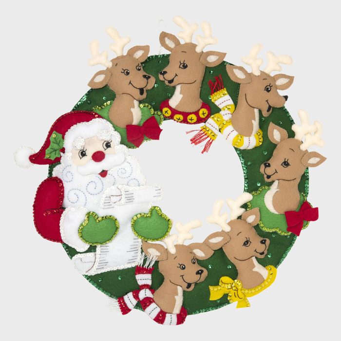 Felt Reindeer And Santa Wreath