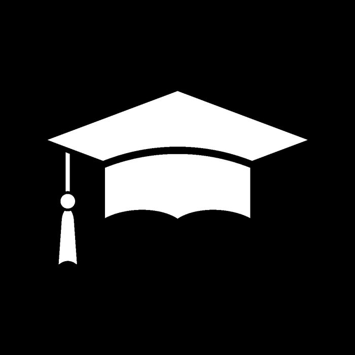 Simple white graduation cap art on a black background