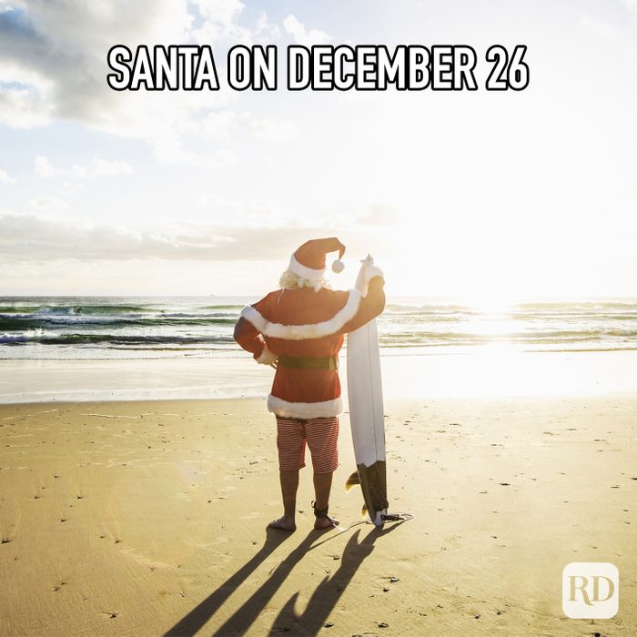 Santa On December 26 meme text over santa at beach