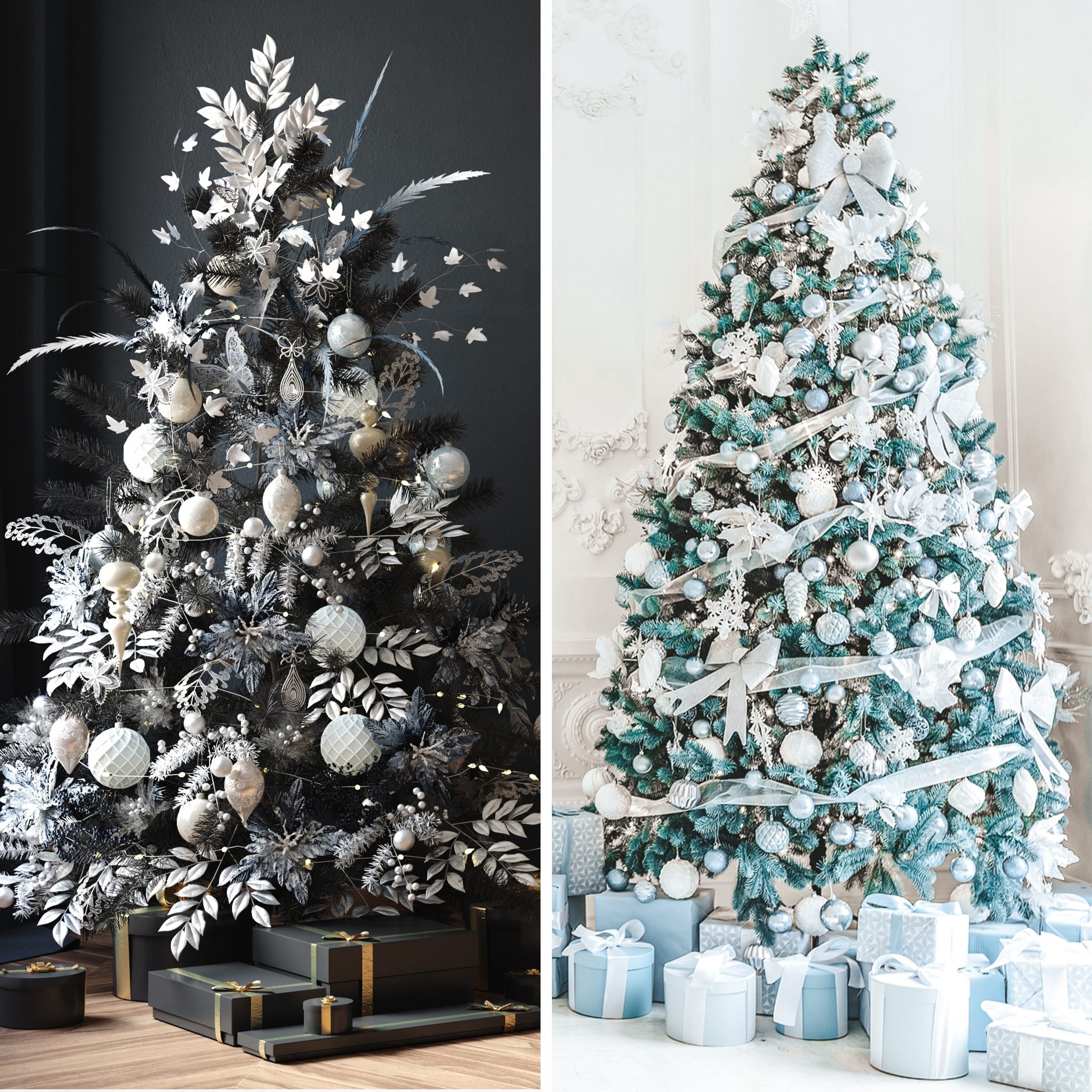 Silver / Blue Shiny Two-Tone Star Christmas Tree Topper Decoration 