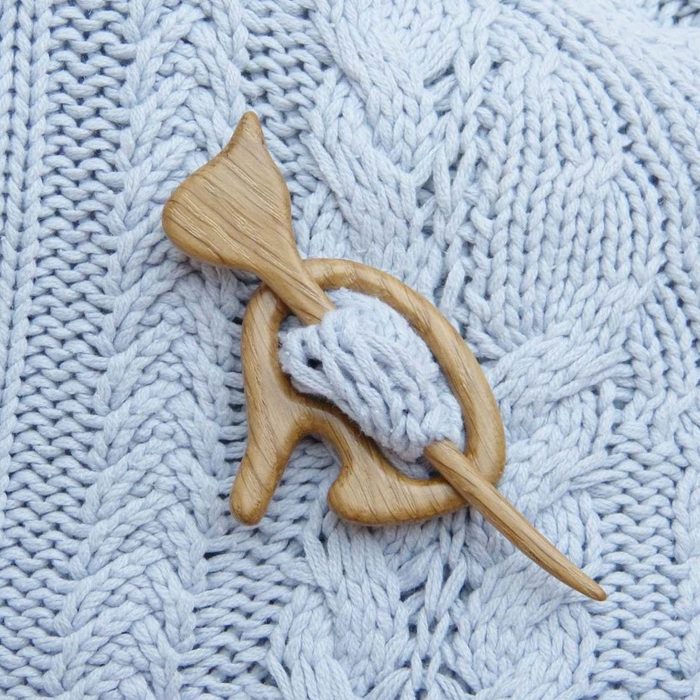 Carved Wooden Cat Shawl Pin