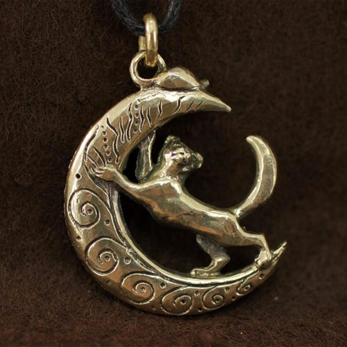 Cat, Moon And Mouse Bronze Pendant Ecomm