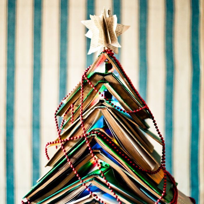 Christmas tree made of stacked books