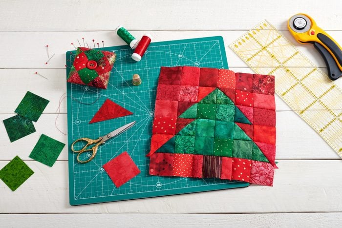 Christmas tree patchwork on wood table