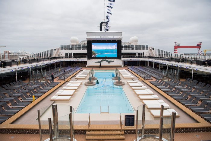 empty swimming pool deck on cruise ship