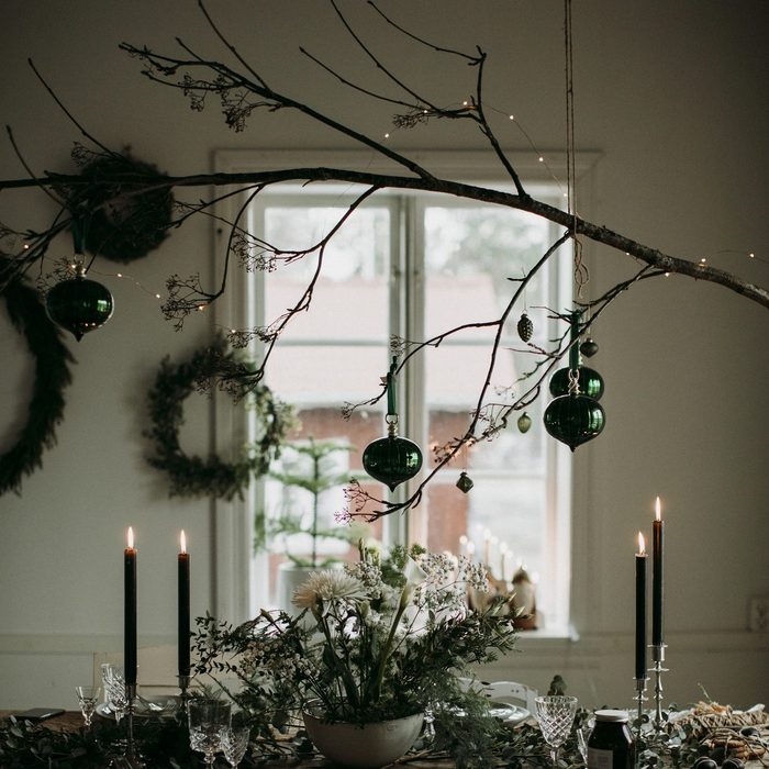 christmas tree branch decoration in dining room