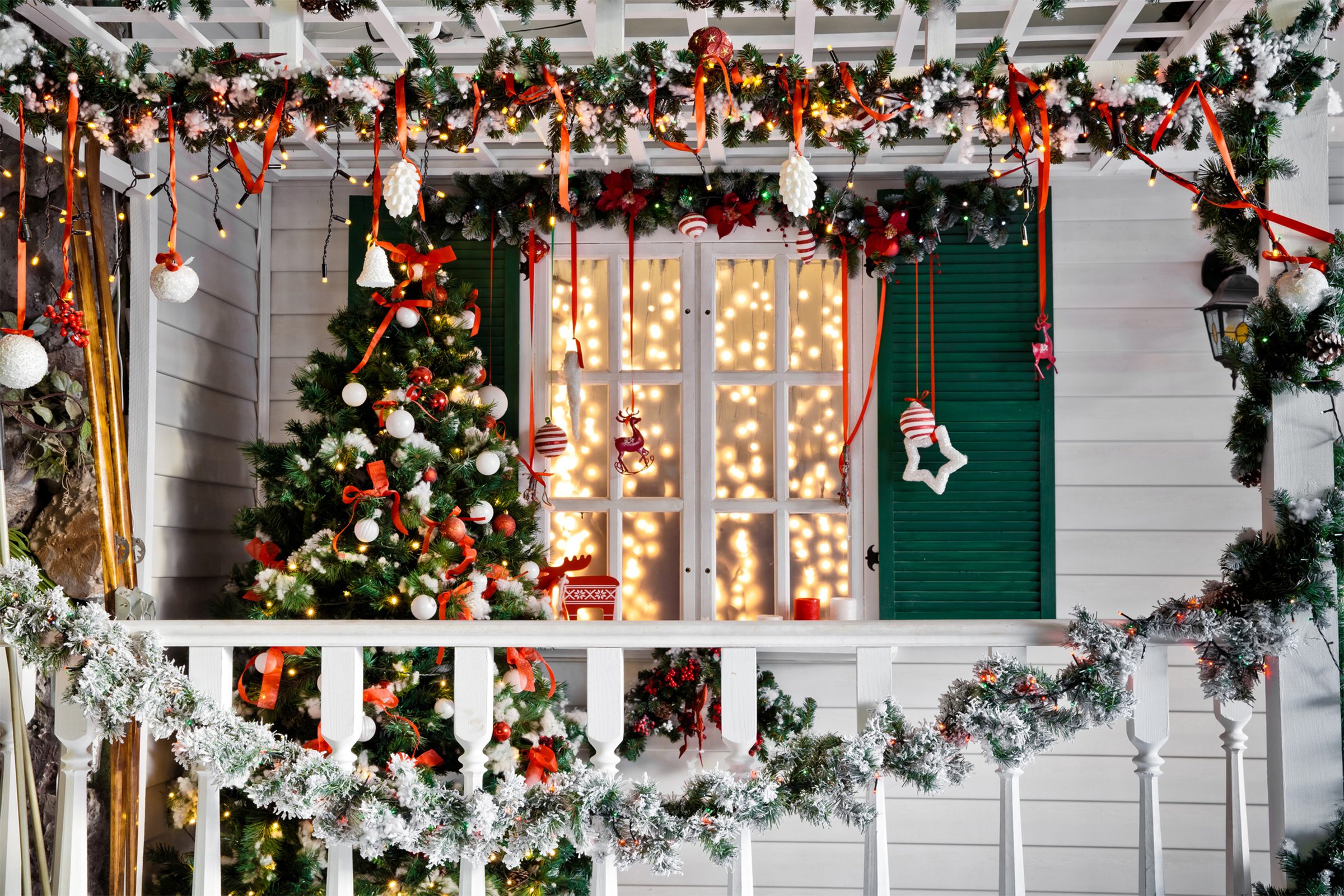 House porch decorated for christmas and New Year holiday