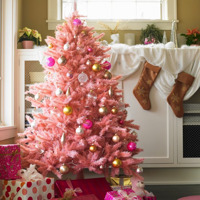 Pink Christmas tree in domestic room