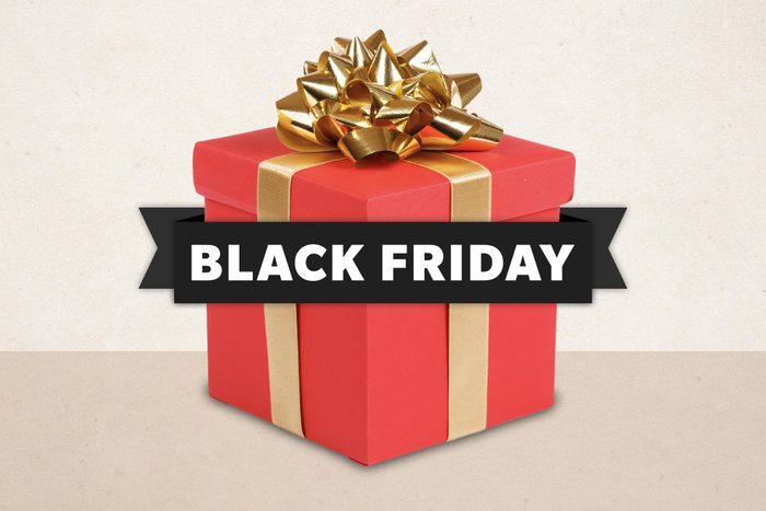 Red gift box with black friday banner