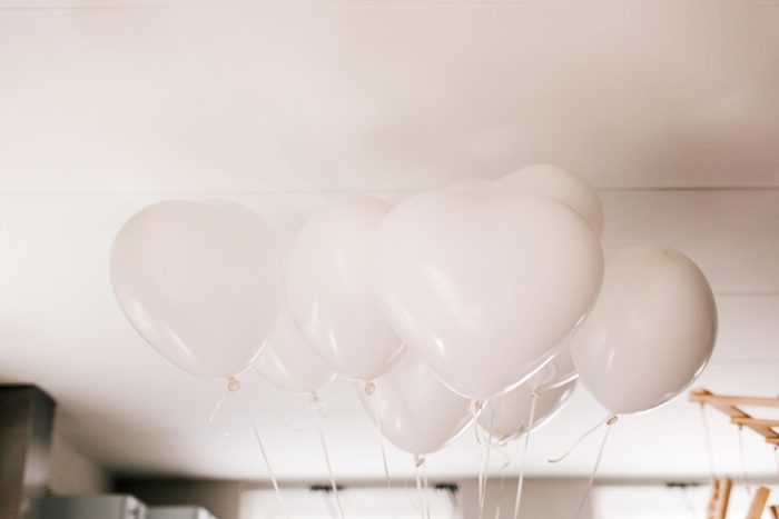 white balloons on ceiling