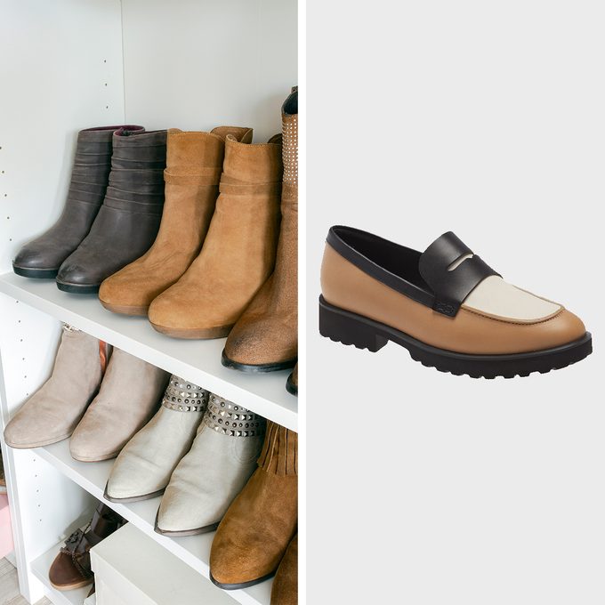 Boots in closet and cole hann Loafer side by side