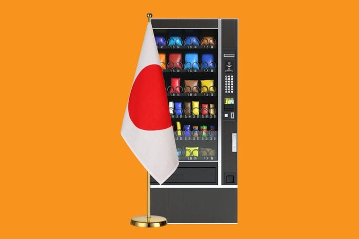 japan flag collaged with vending machine