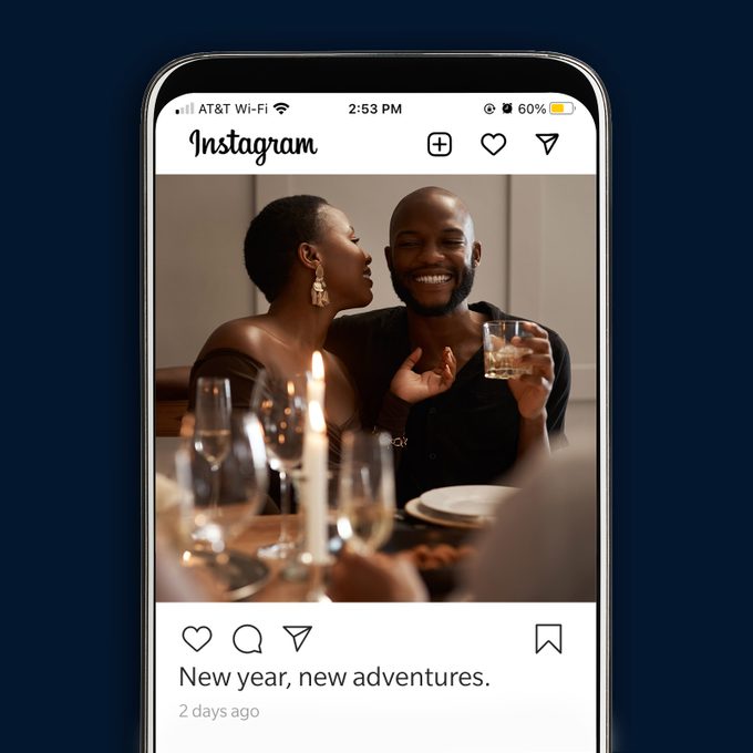 New Years Instagram Photo Of Couple At Dinner Smiling