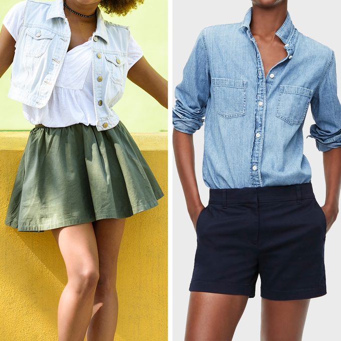 skater skirt and jcrew chino shorts side by side