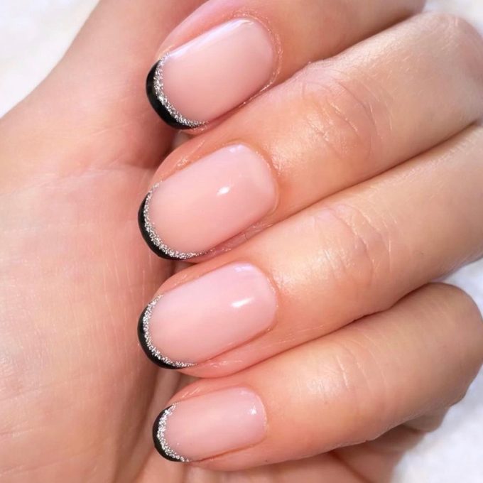 Diamond And Black Double French Manicure