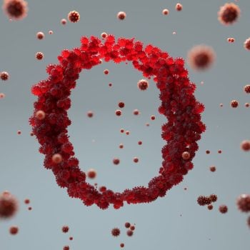 Covid 19 Omicron Variant concept: covid molecules forming the letter O