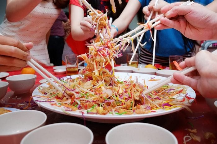 Yu Sheng Spring Toss also known as Yee Sang Chinese New Year dish for Prosperity Toss Celebration