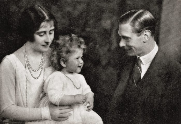 The Duke and Duchess of York with their daughter Princess Elizabeth immediately after their return from Australia in 1927