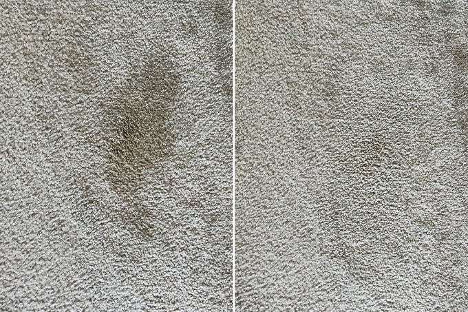 Before And After using Angry Orange Pet Odor Eliminator on a carpet