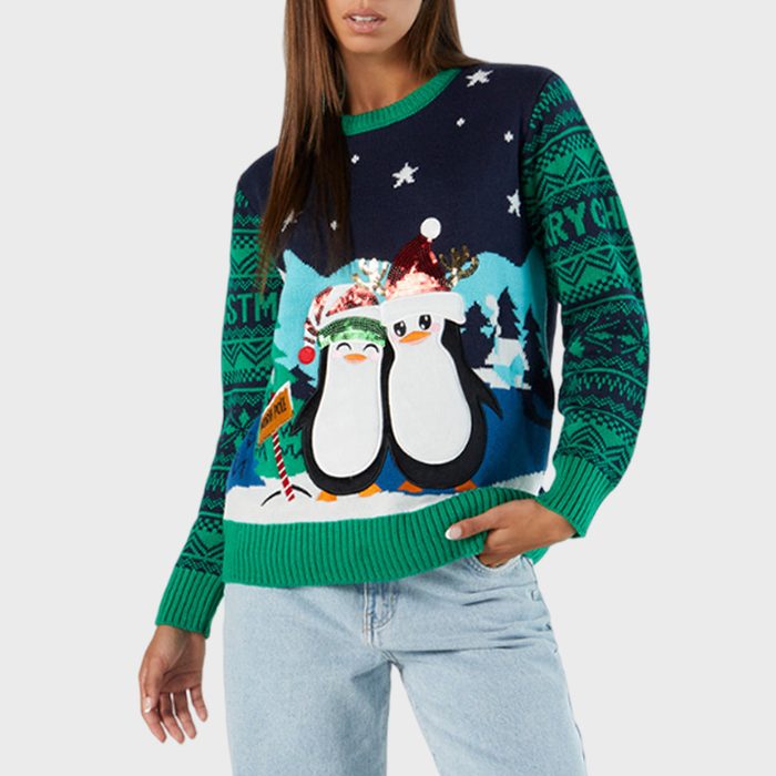 Sequin Penguin Ugly Christmas Sweater