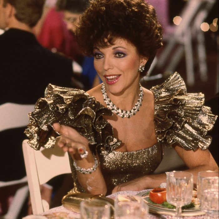 Joan Collins on set of "Dynasty" in Hollywood California