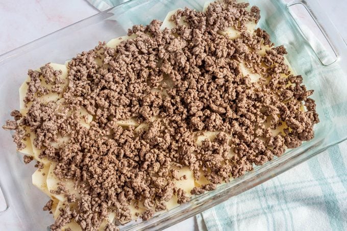 Dolly Parton Casserole Meat. Layering the ground beef