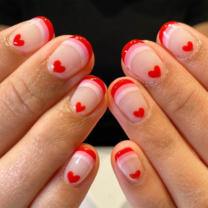 Red And Pink French Tips With Hearts Via Vanityprojects Instagram