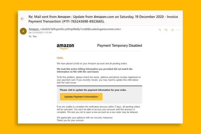 Amazon Scam Email screenshot