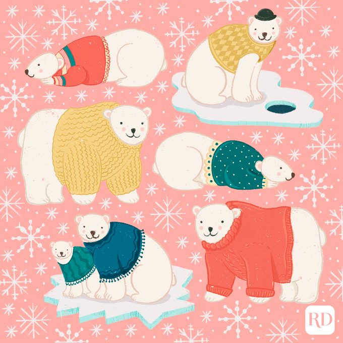 Find The Hidden Fish among the snowflakes and polar bears illustration