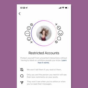 screenshot explaining what it means to restrict on instagram