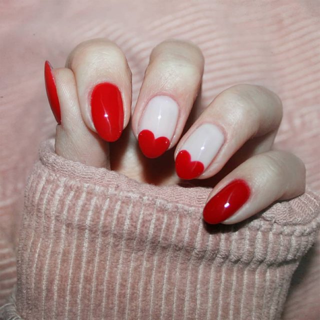 Retro Red Valentine's Day Nails With Hearts Via Joanna.rohde Instagram