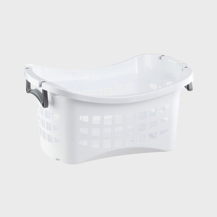 The Container Store White Stackable Laundry Basket With Grey Handles