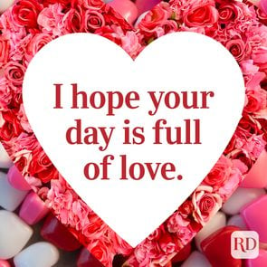 Valentines Day Quote on a background of multicolours hearts and pink roses