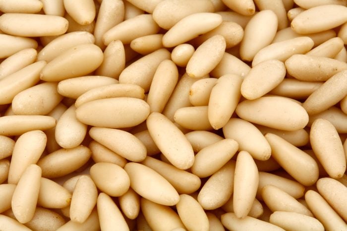 close up of dry pine nuts