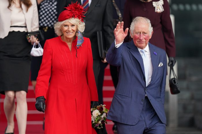 Prince Charles, Prince of Wales and Camilla, Duchess of Cornwall leave after attending the opening ceremony of the sixth session of the Senedd at The Senedd on October 14, 2021 in Cardiff, Wales.