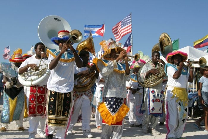 The Caribbean Junkanoo band. (Photo by: Jeffrey Greenberg/Universal Images Group via Getty Images)