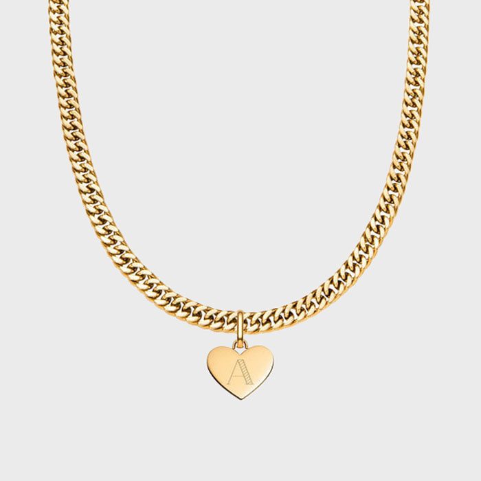 Heart Curb Chain Necklace Gold