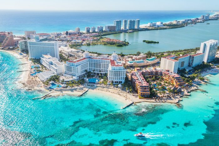 Aerial view of Cancun hotel zone, Mexico