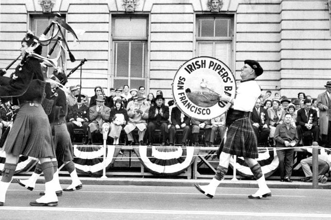 Irish Pipers Band of San Francisco in the St. Patrick's Day parade. ; March 17, 1967