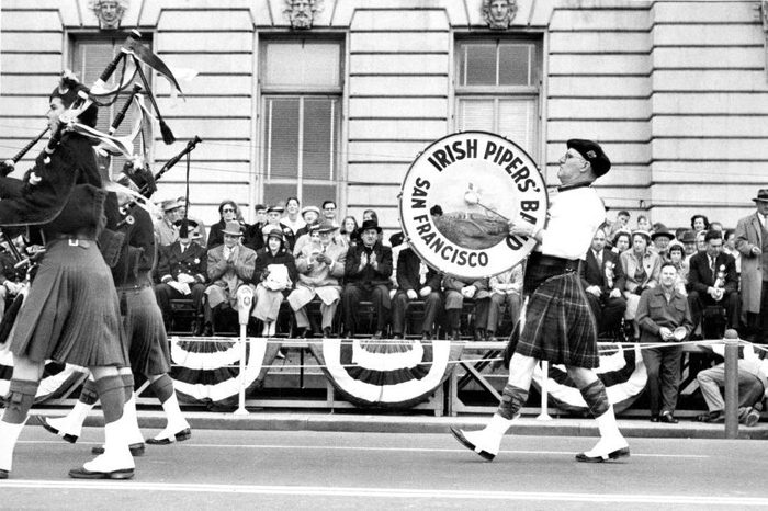Irish Pipers Band of San Francisco in the St. Patrick's Day parade. ; March 17, 1967