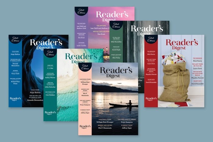 collage of 6 Reader's Digest Select Editions covers with spines