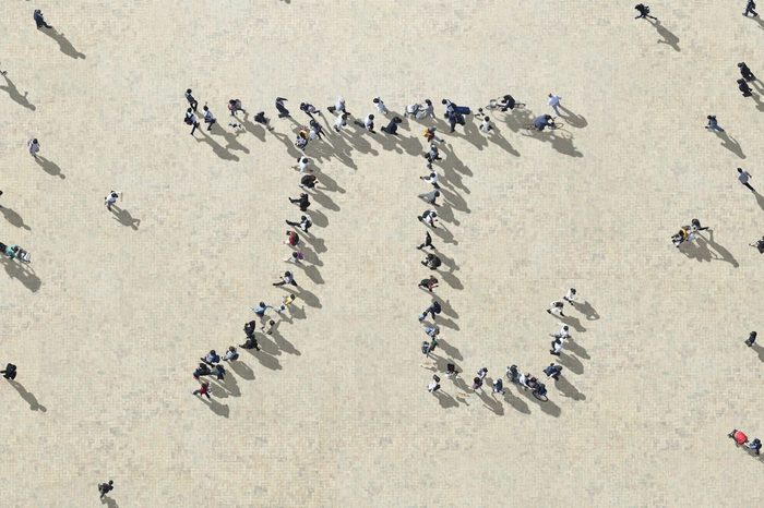 pi symbol made out of walking people