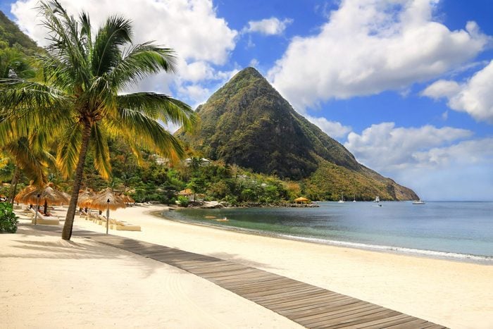 Beautiful white sand beach in Saint Lucia, Caribbean Islands