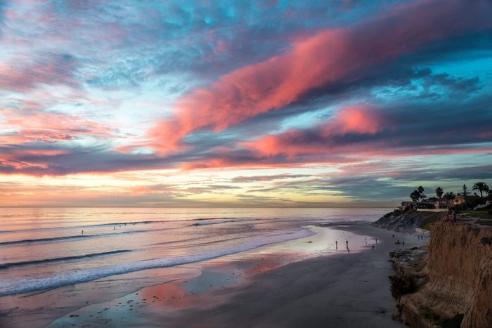 Beach at Carlsbad at sunset, San Diego, California, USA