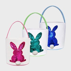 Toplee 3 Pack Easter Eggs Hunt Baskets For Kids Sequins Bunny Ear Basket Egg Bags