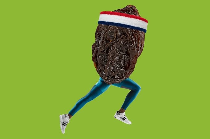 raisin with womans running legs and a sweat band headband