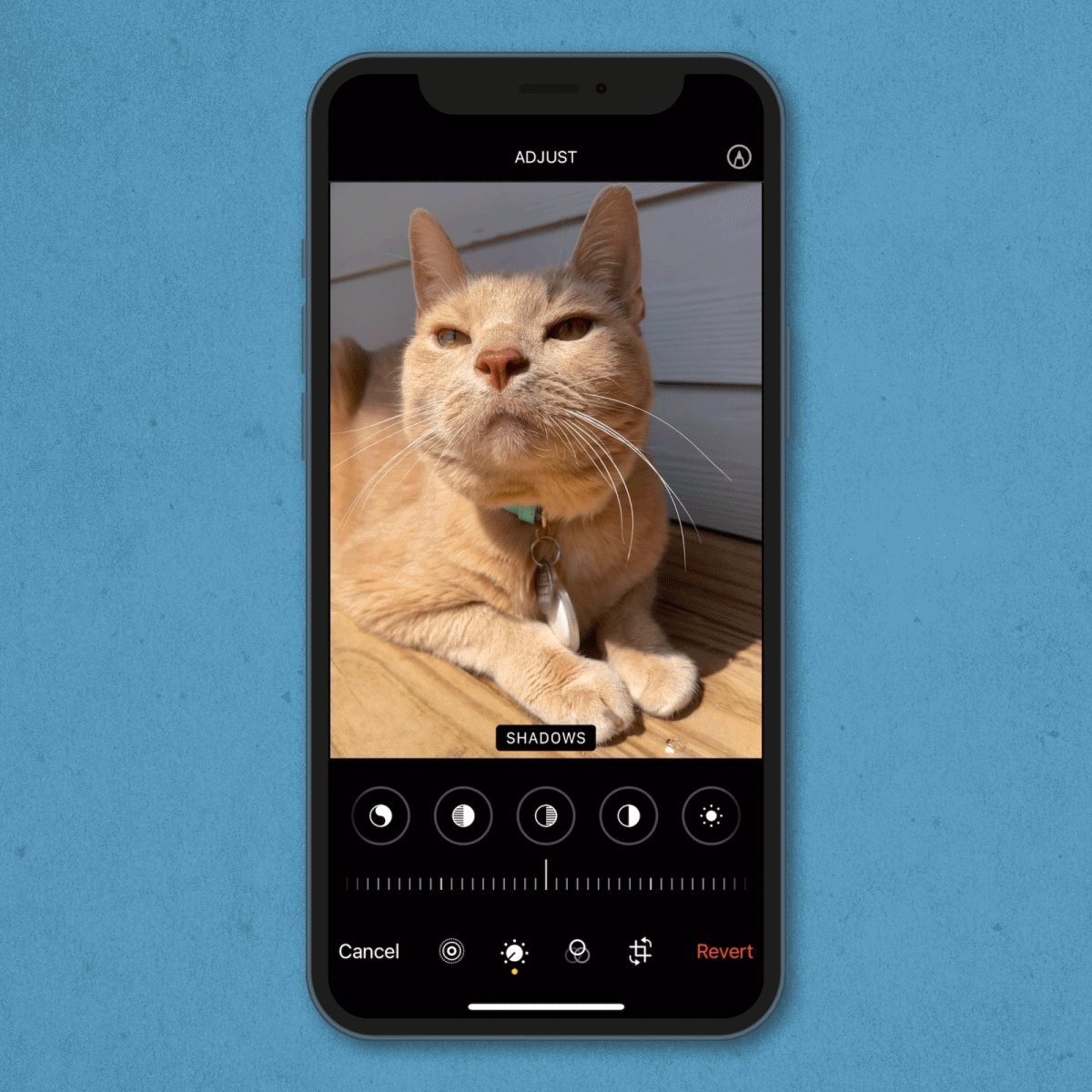 gif showing how to edit a photo's shadows on an iPhone
