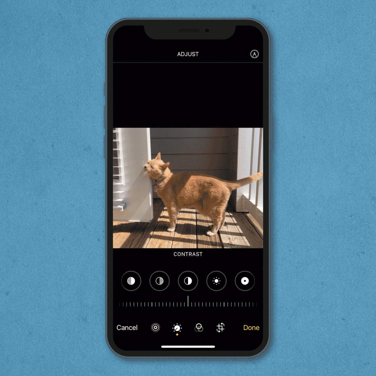 gif showing how to edit a photo's contrast on an iPhone