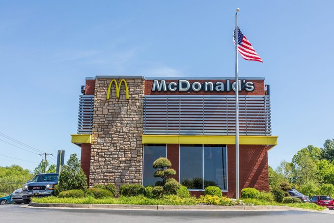 McDonalds Restaurant exterior with American flag